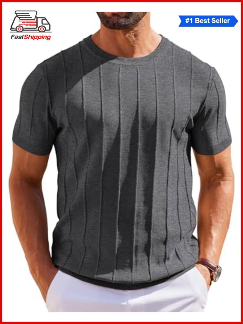 Men's Short Sleeve Knit Sweater Shirt Crew Neck Casual Pullover